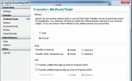 Timeslips - Options for transfer to QuickBooks