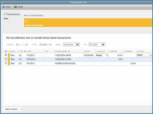 QuickBooks 2014 - Bank Feeds - Handling Your Transactions