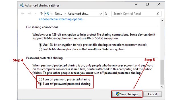 Windows 10 Turn-off password protected sharing